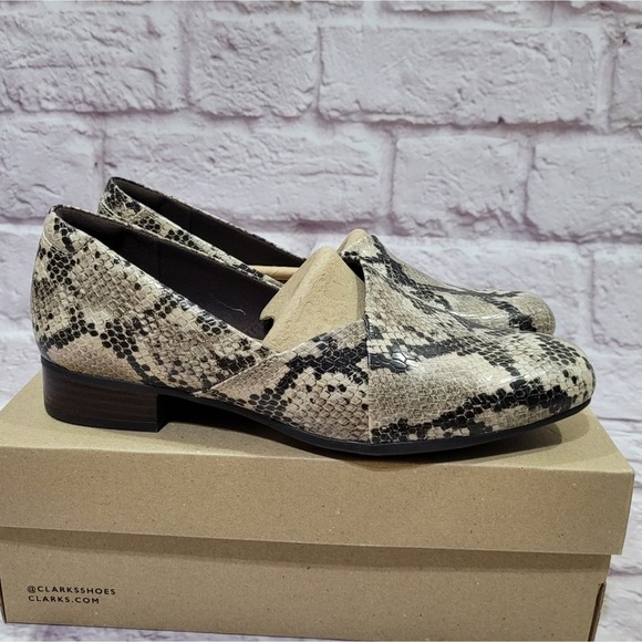 Clarks Collection Juliet Palm Taupe Snake Print Loafers - Picture 2 of 9